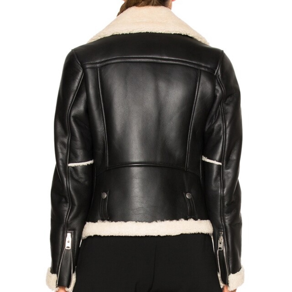 COACH Shearling Moto Leather Jacket 100% Lambswool NEW Size 4 - Picture 6 of 14